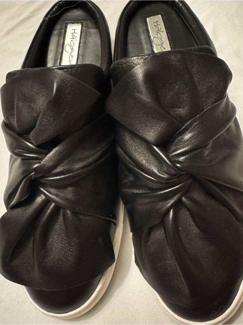 Halogen Black Leather Knot-Front Slip-On Mules